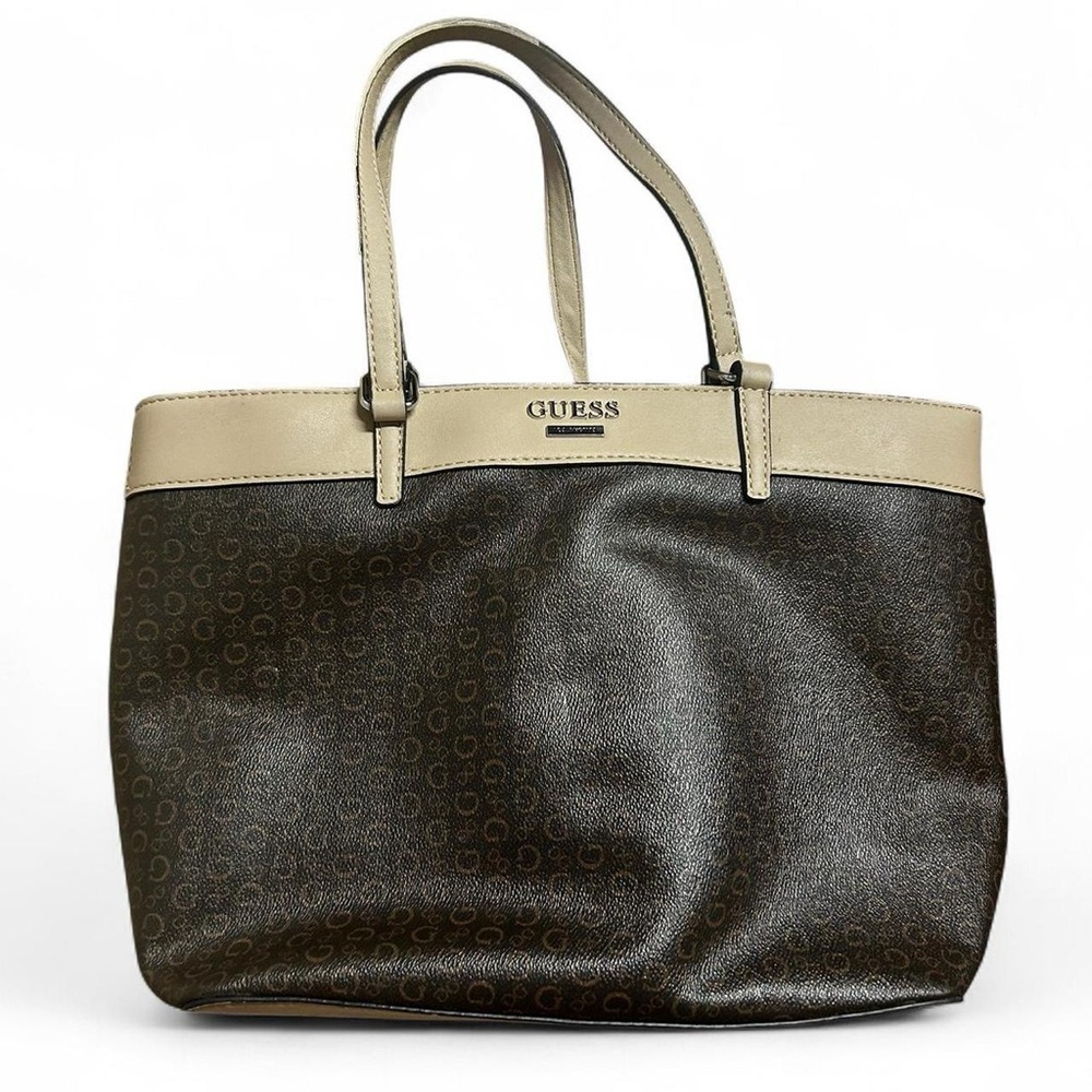 GUESS Elegant Brown and Cream Tote Bag